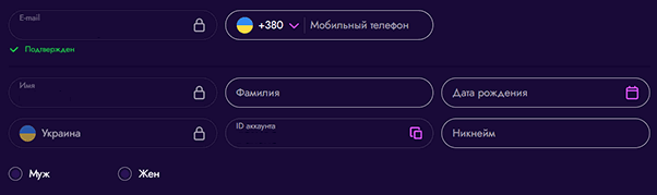 Заповнення персональної інформації гравця онлайн казино Irwin Зазначення особистих даних користувача грального закладу Ирвин Казино